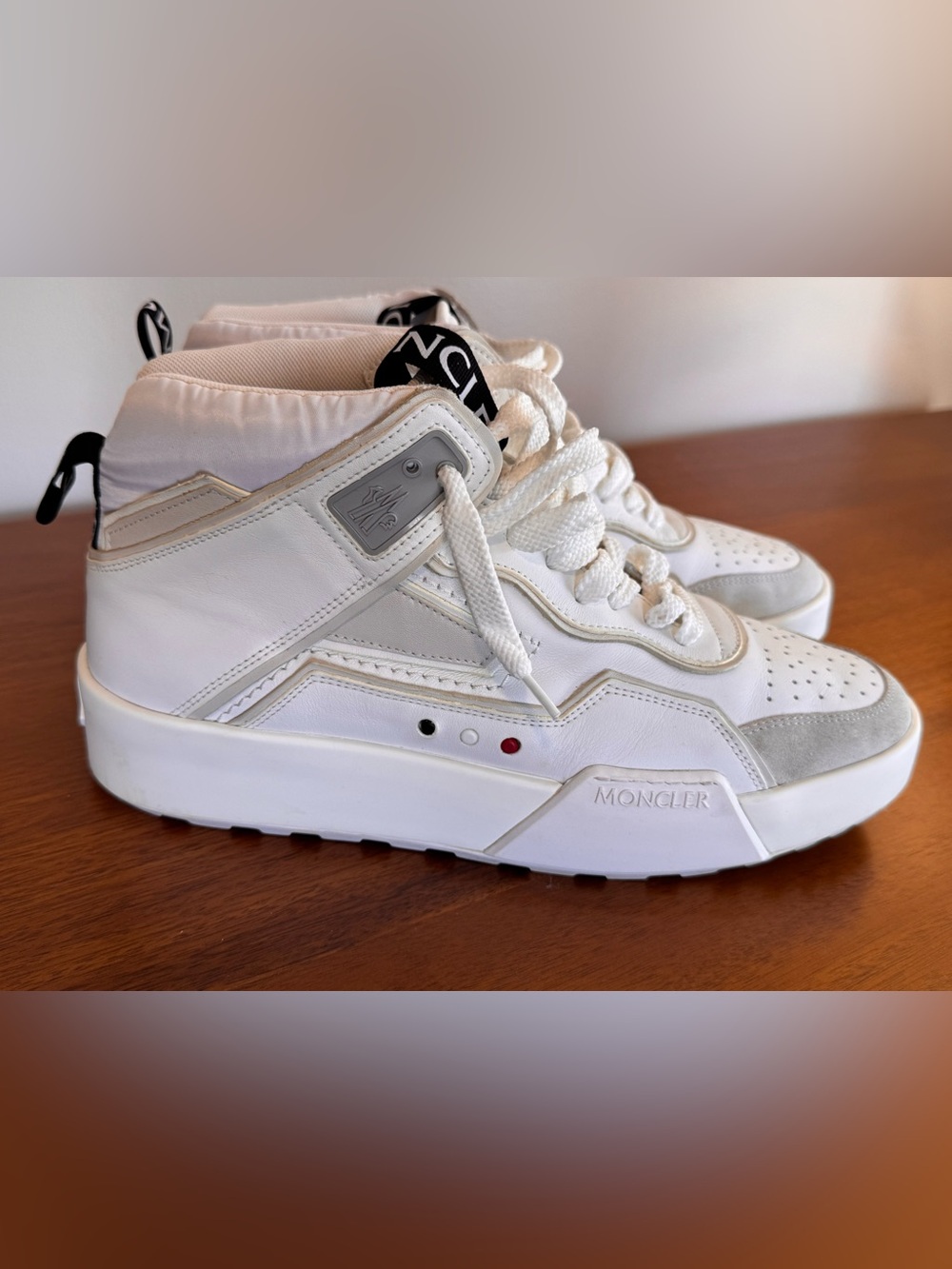 Moncler White Promyx Space High Top Sneakers Leather Suede Men's Size 42